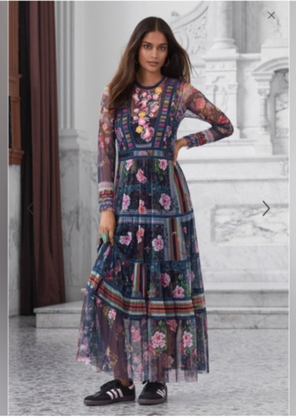 Biya Johnny Was Dayana Mesh Maxi Dress Embroidered Floral Patchwork Slip M Boho